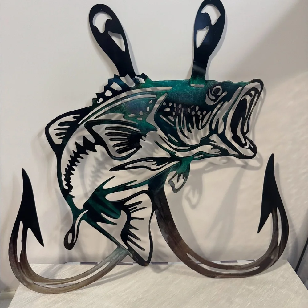 Metal Fish Wall Art Decor - Black and Green. NWOT